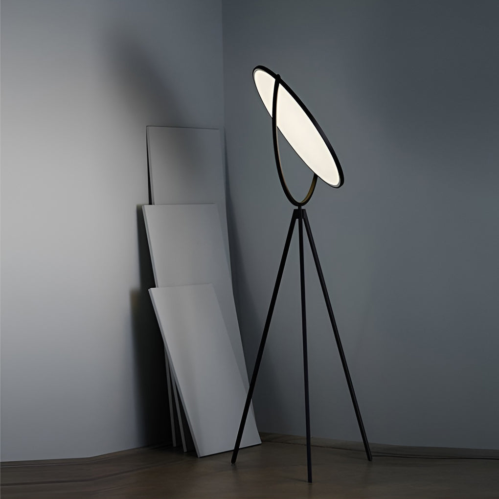 Modern Rotating Tripod Floor Lamp with LED Acrylic Disc - Black