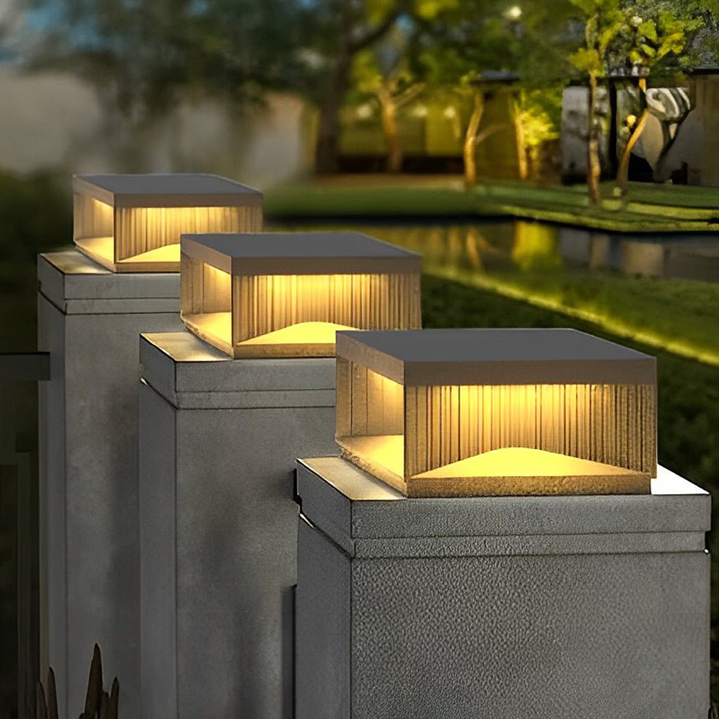 Modern Square Solar Fence Post Light - Stainless Steel Outdoor