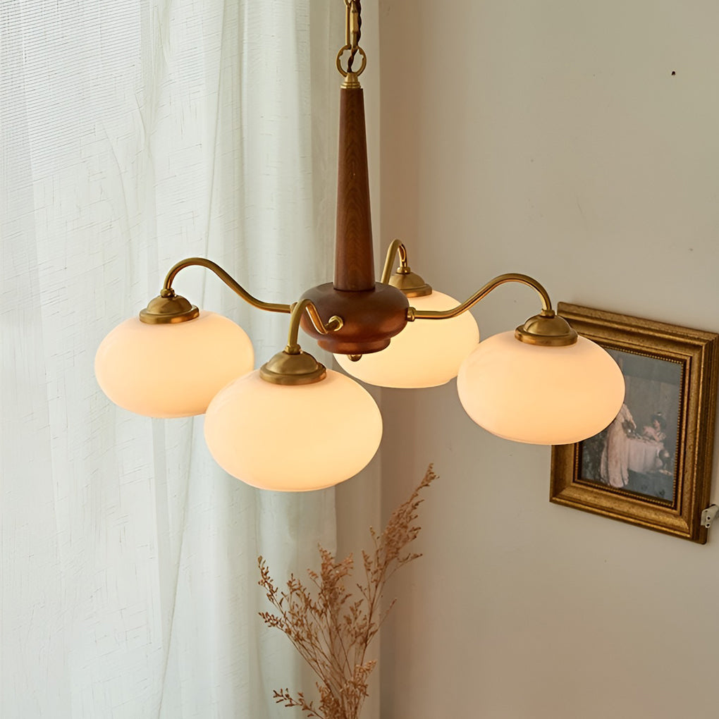 Modern Farmhouse Glass Wood Chandelier - 4 or 6 Light E27 Fixture