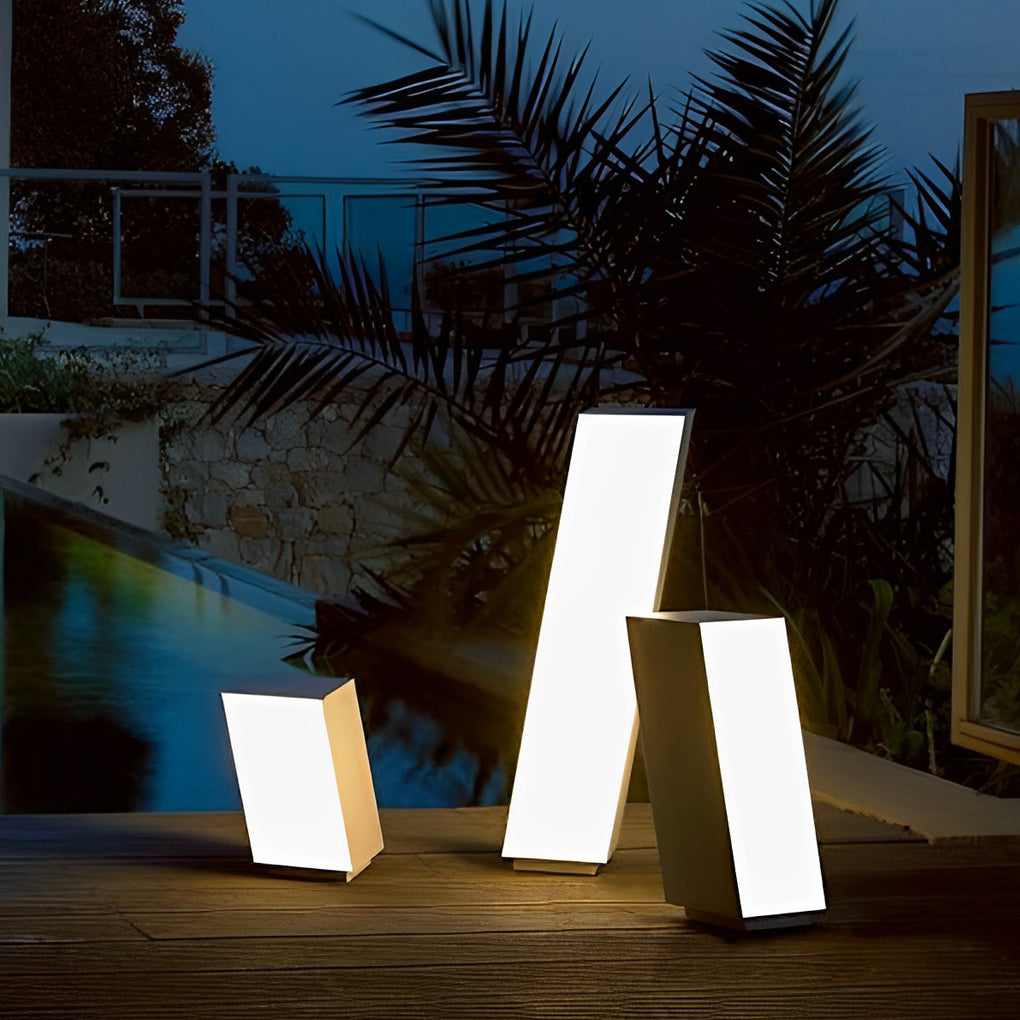 Modern Cuboid Inclined LED Outdoor Lawn Lamp - Stainless Steel