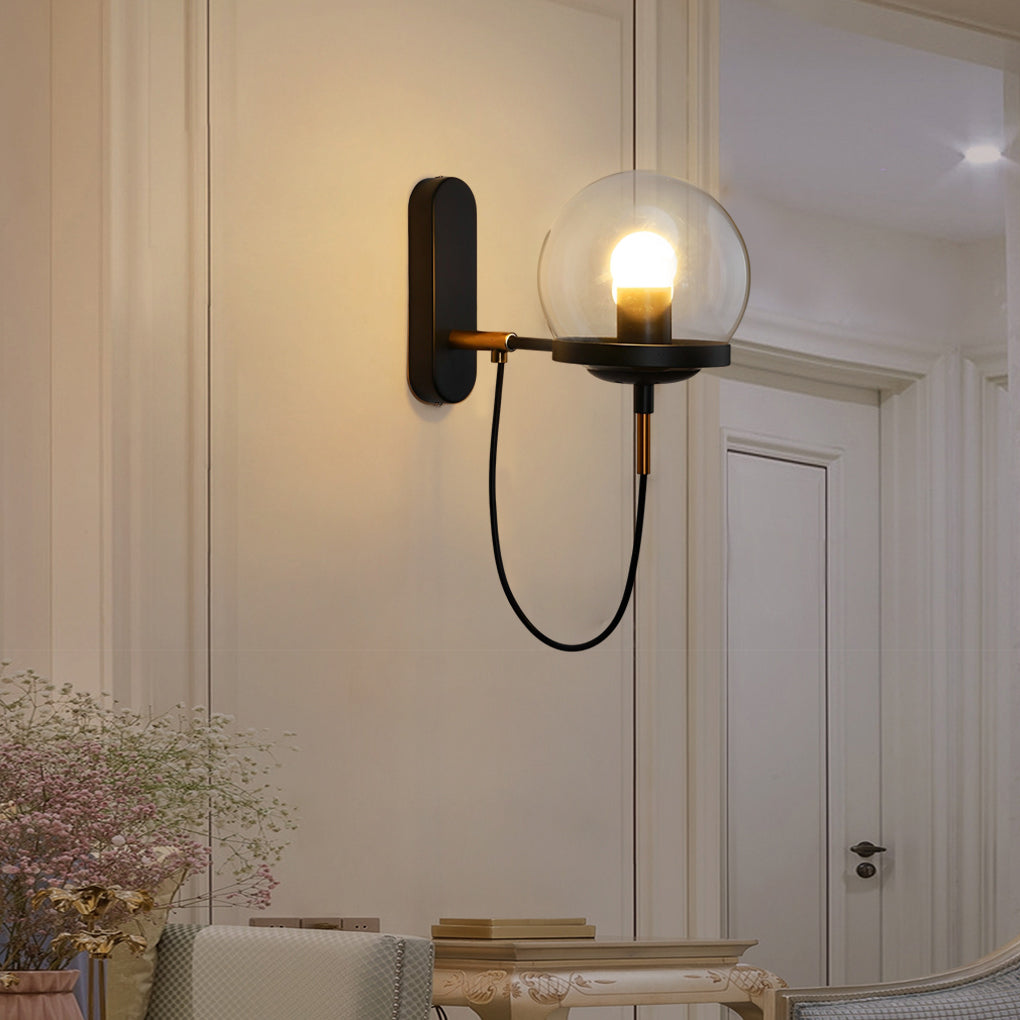 Industrial Glass Ball Wall Sconce with Metal Frame