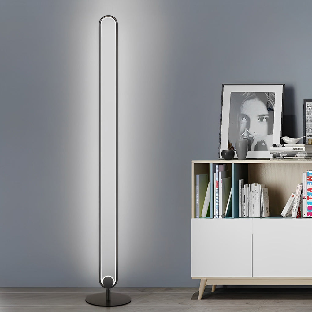 Modern Oval LED Floor Lamp with Metal Frame and Acrylic Shade