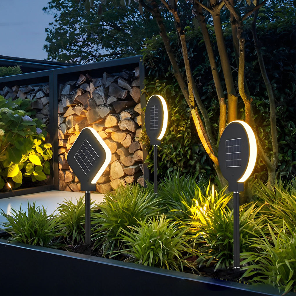 Modern Circular Solar LED Lawn Light - Stainless Steel Black