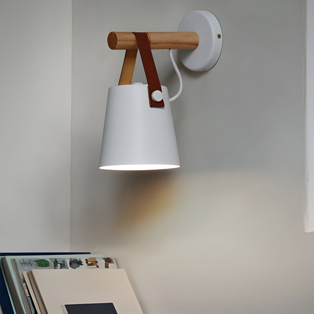 Modern Nordic Aluminum Wall Sconce with Wood Accent - Plug-In