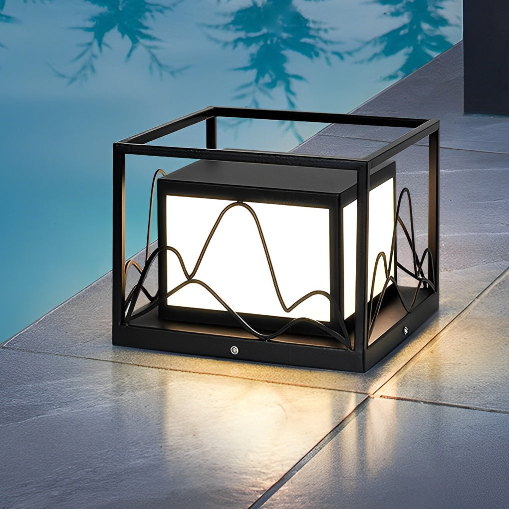 Square Solar Post Cap Light with Mountain Scenery Design