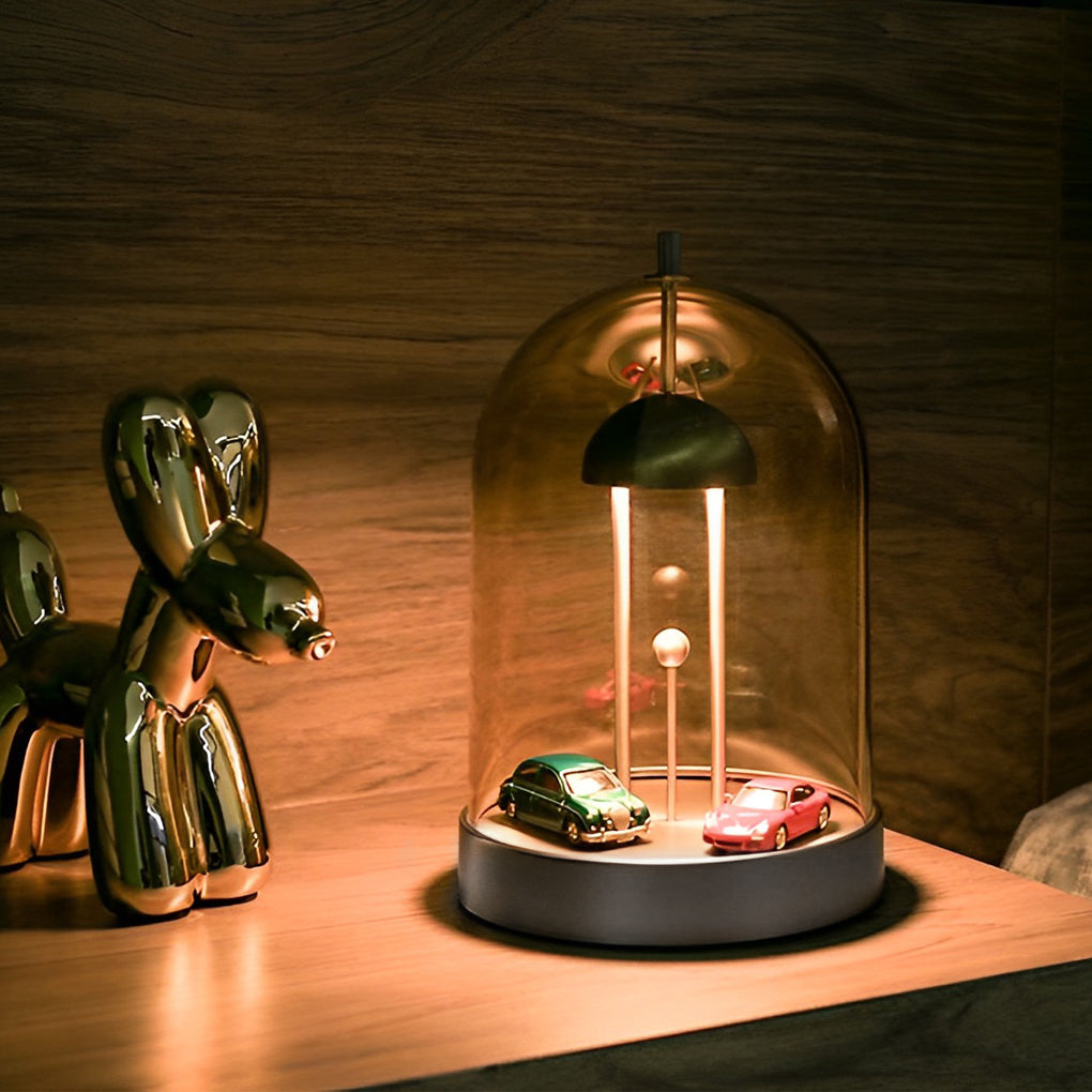 Dome Smoked Glass Cordless Table Lamp with Detachable Shade
