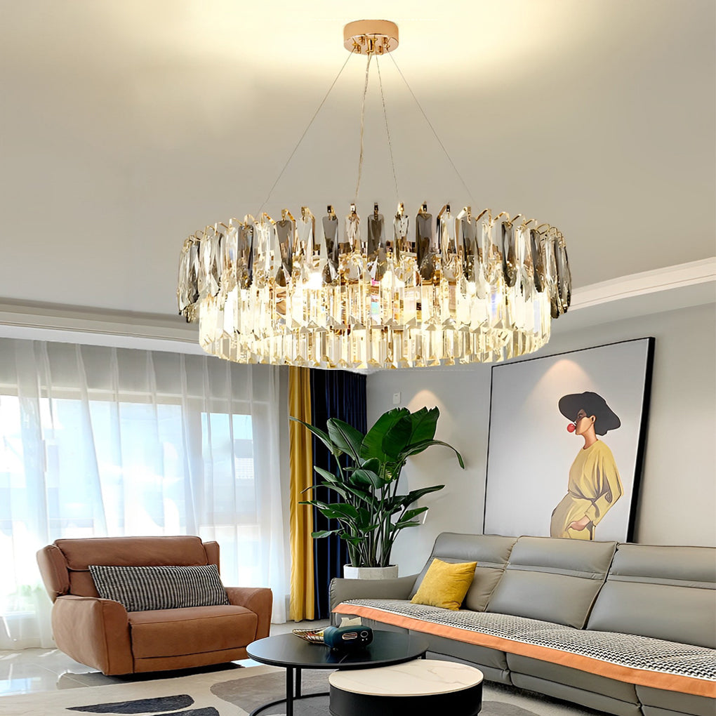 Double Layer Crystal Chandelier – Modern Gold Electroplated Metal
