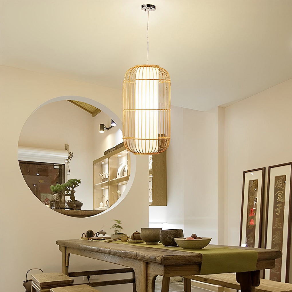 Hand-Woven Bamboo Pendant Light – Farmhouse Rustic Ceiling Lamp