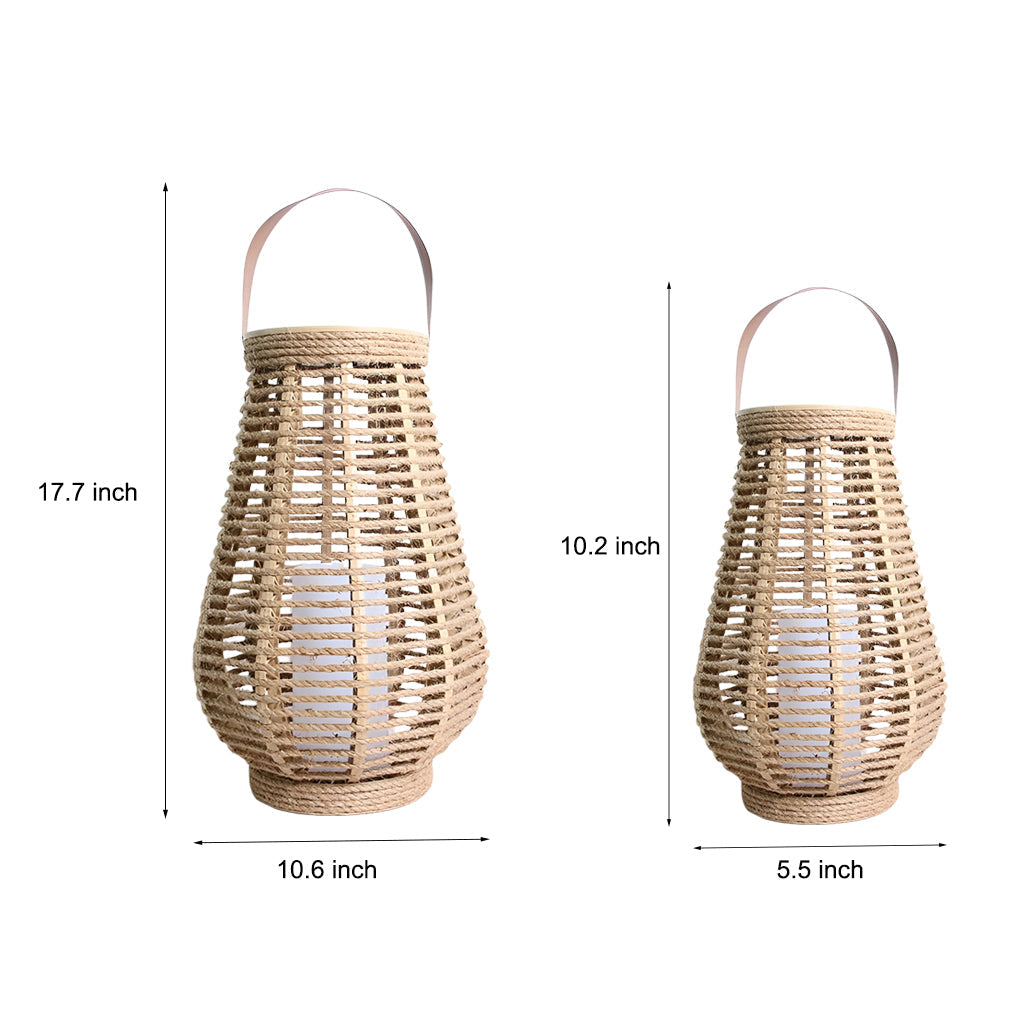 Rustic Rattan Solar Lantern – Portable Waterproof Outdoor LED Lamp