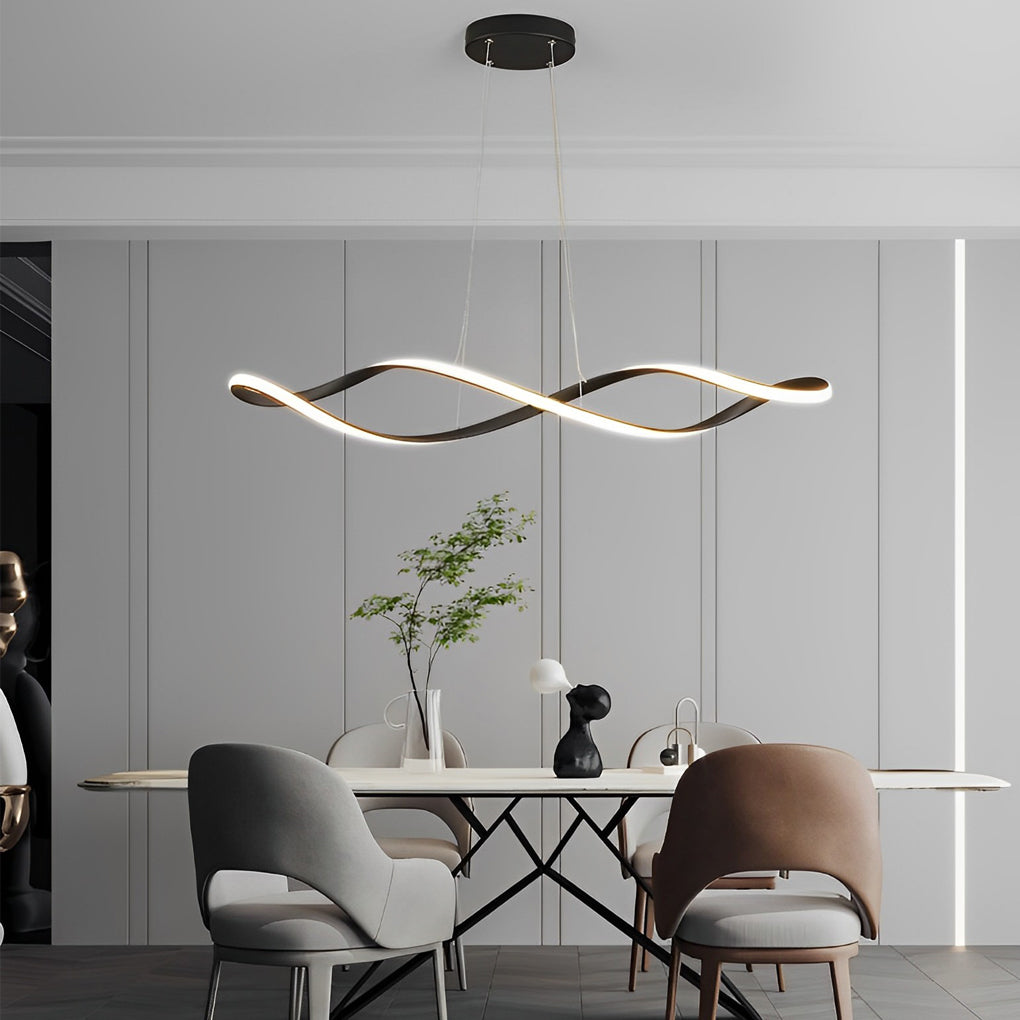 Modern Wave Pendant Light with Stepless Dimming & Remote Control