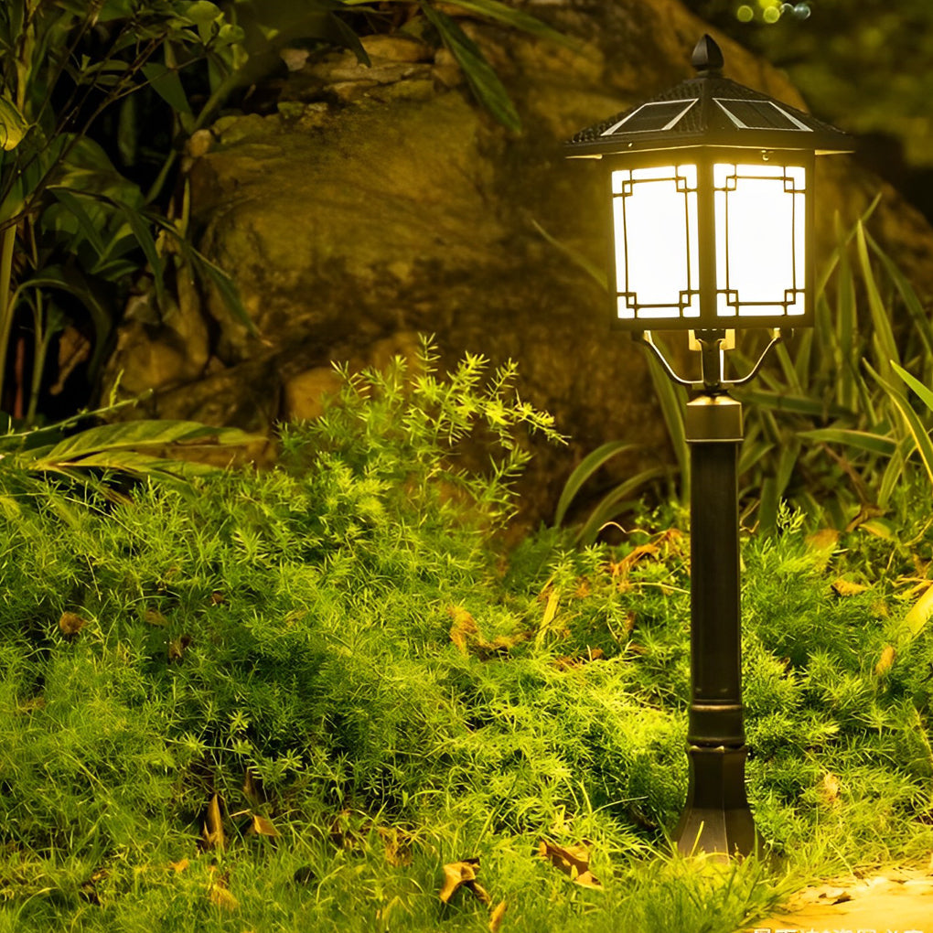 Solar LED Post Light with 3-Step Dimming | Aluminum & Glass