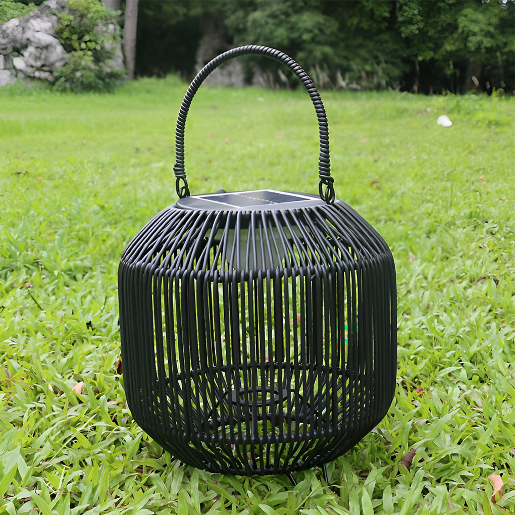 Solar Rattan Outdoor Lantern - Waterproof LED Floor Lamp