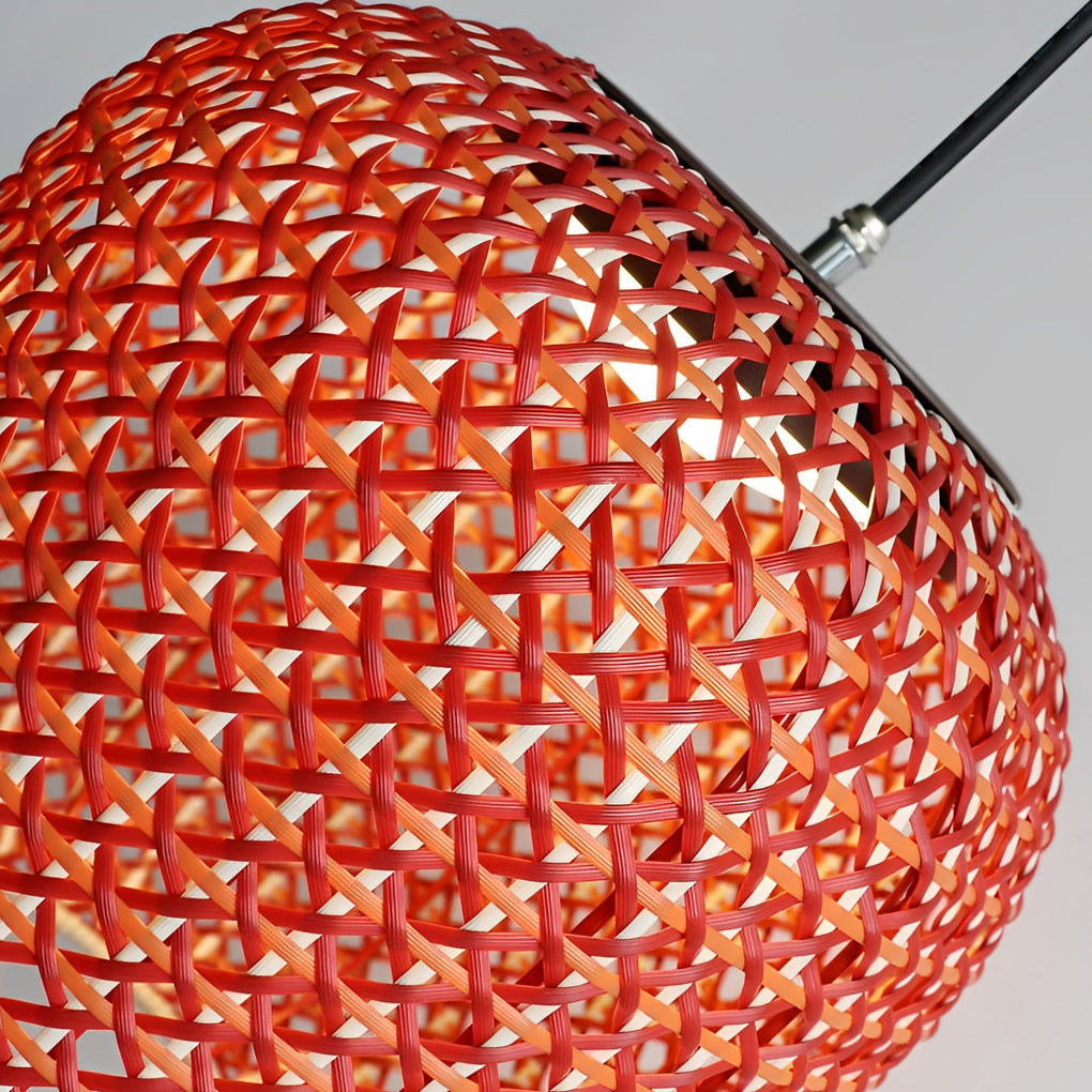 Waterproof LED Rattan Lantern Outdoor Pendant Light - Red