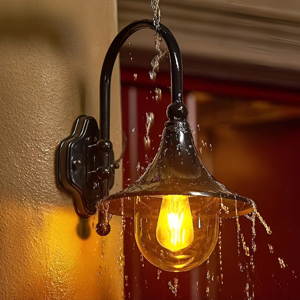 Trumpet Shaped LED Outdoor Wall Lamp Black Industrial Vintage