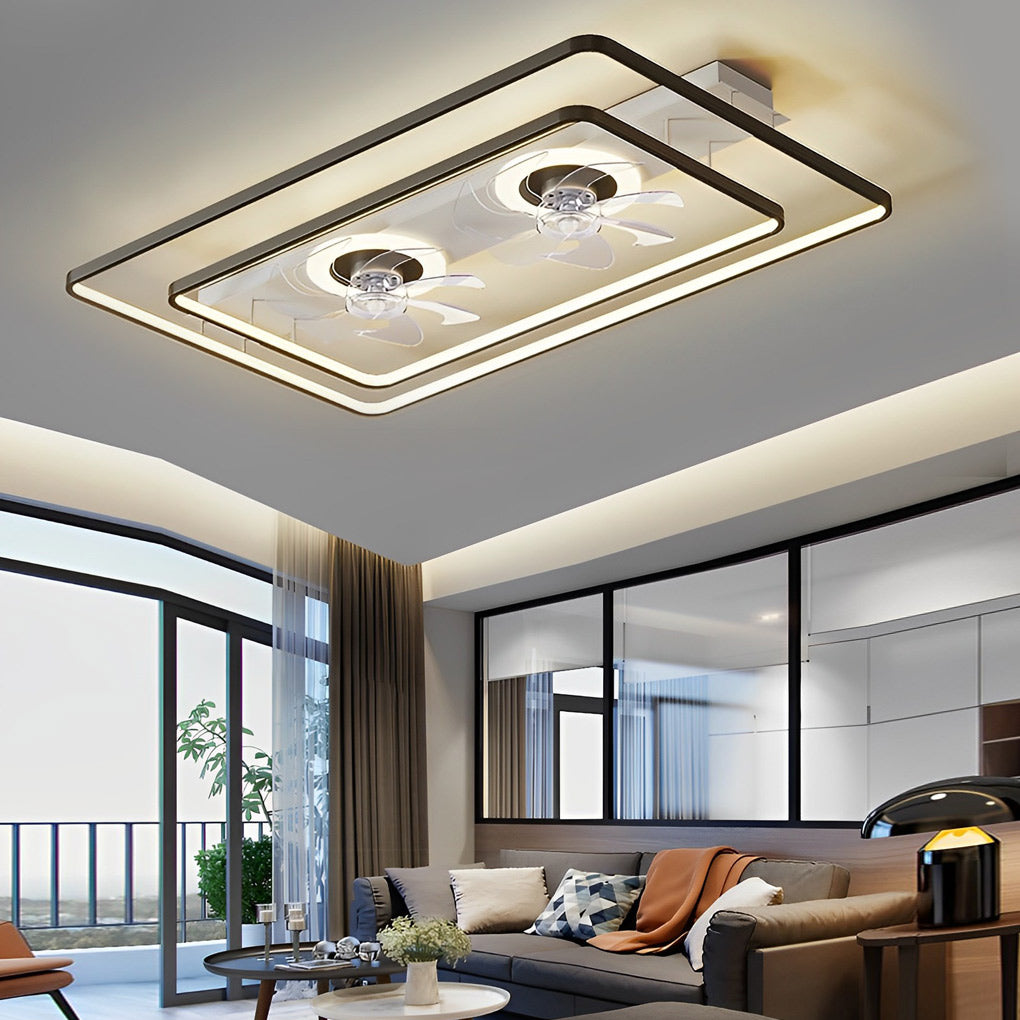 Rectangular Bladeless Ceiling Fan with LED Light - Modern Dual Fan