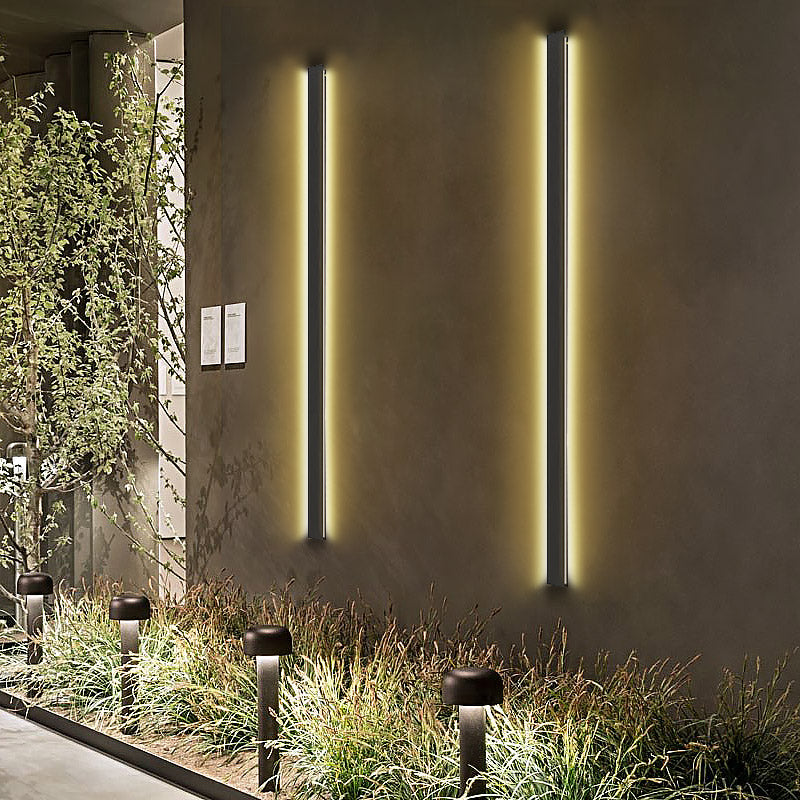 Modern Linear LED Outdoor Wall Light - Waterproof Black Metal Porch