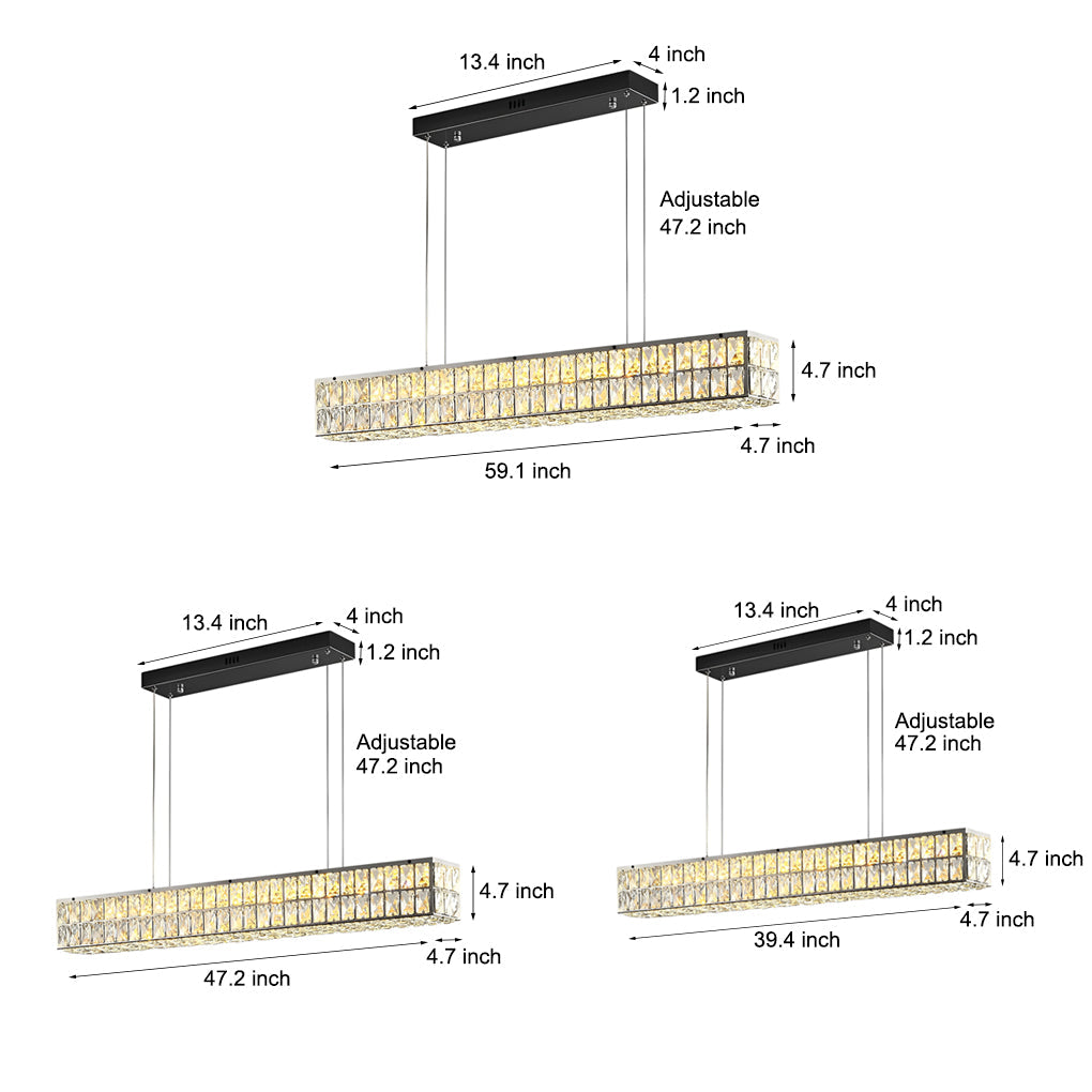 Rectangular Crystal Chandelier with Three-Step Dimming - Modern LED