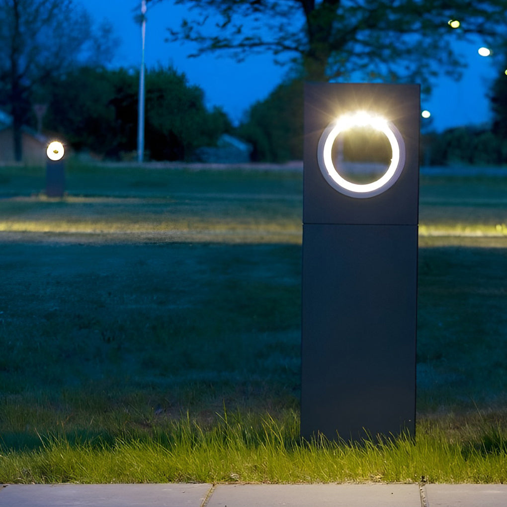 Modern Black Aluminum Outdoor Pathway Bollard Light with Round Top