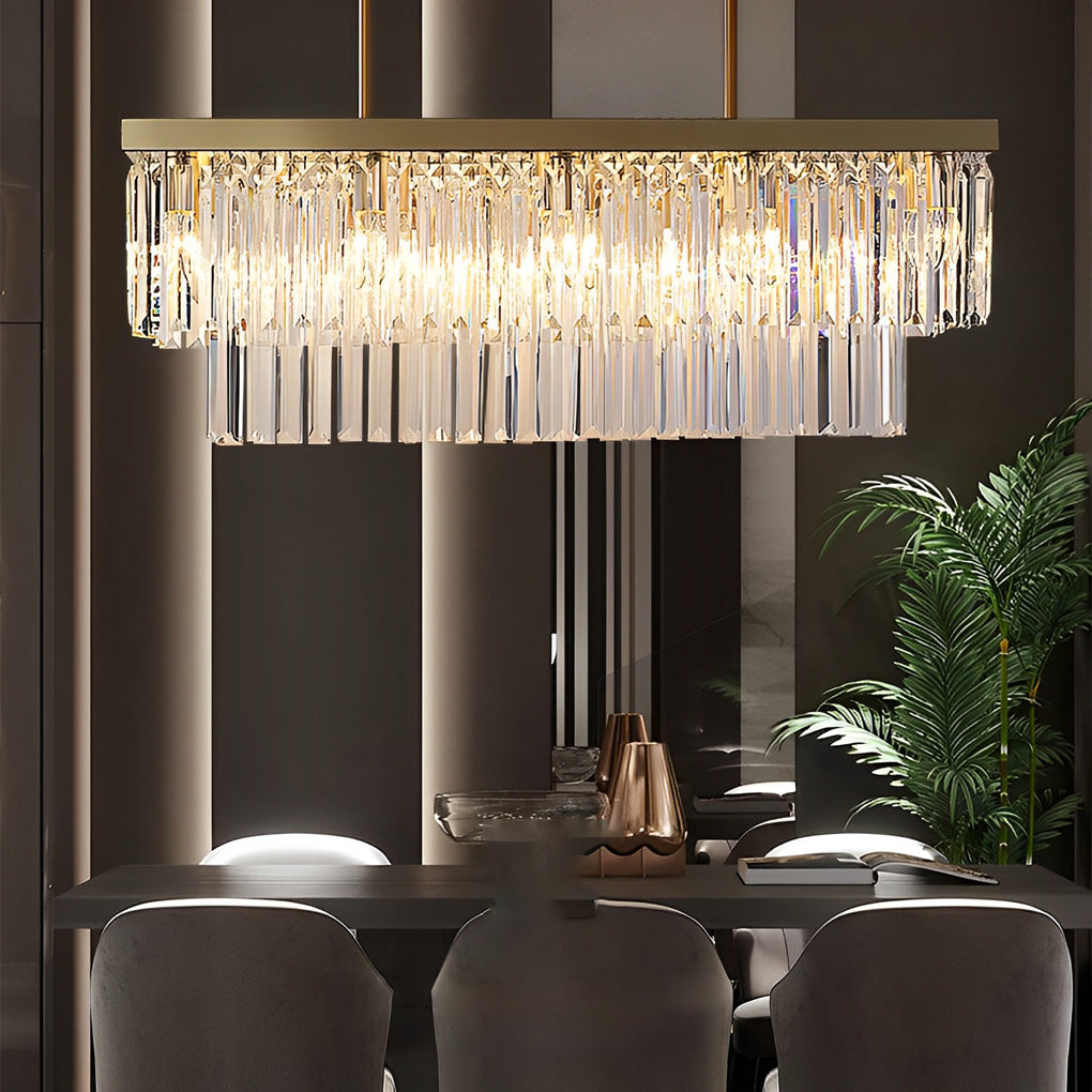 Rectangular Crystal Chandelier with Three-Step Dimming LED