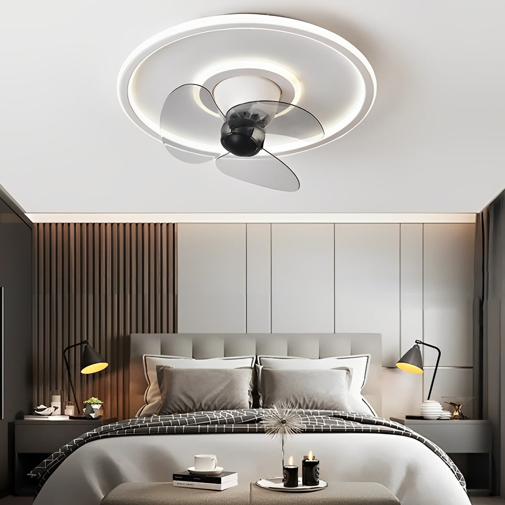 360° Rotating Dimmable Ceiling Fan Light with LED - Modern Flush Mount