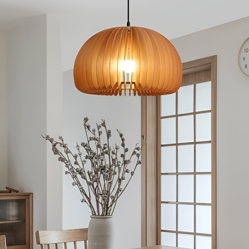 Pumpkin-Shaped Wood Pendant Light - Nordic Rustic Chandelier