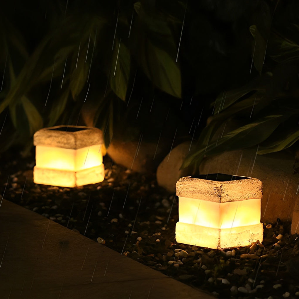 Modern Square Resin Solar LED Garden Lamp - Waterproof Outdoor Light