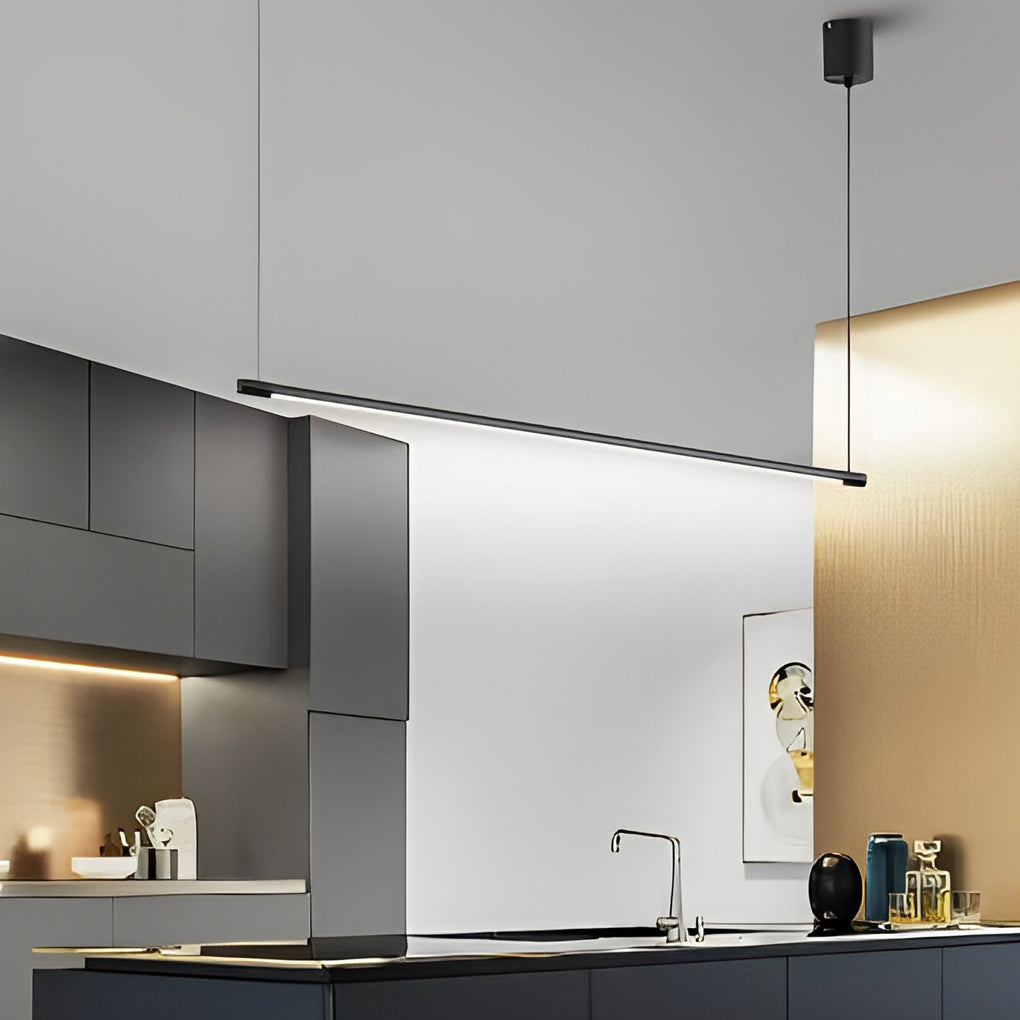 Modern Linear LED Pendant Light Dimmable Black Iron Ceiling Fixture