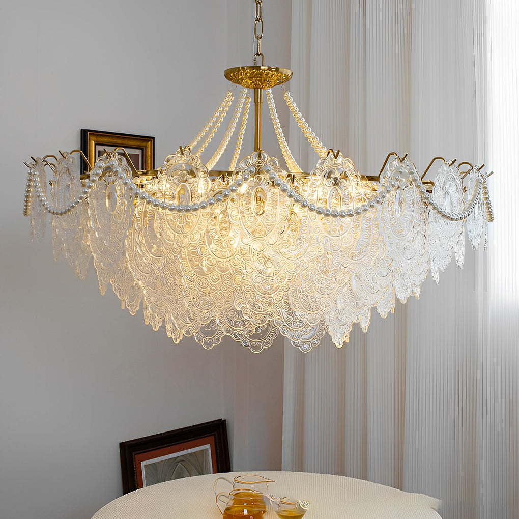 Modern Glass Chandelier with Pearl Accents & 3-Step Dimming