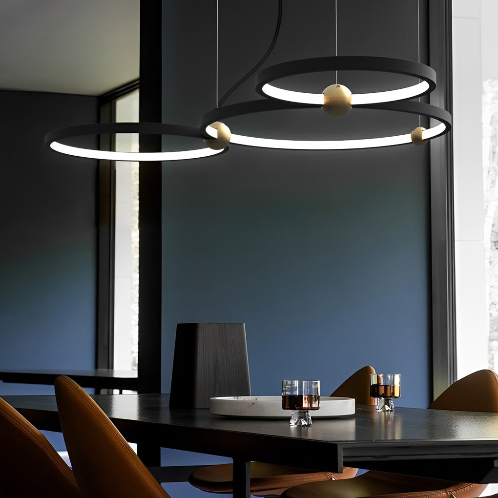 Modern Circular Black Iron Pendant Light - Multi-Ring LED Chandelier