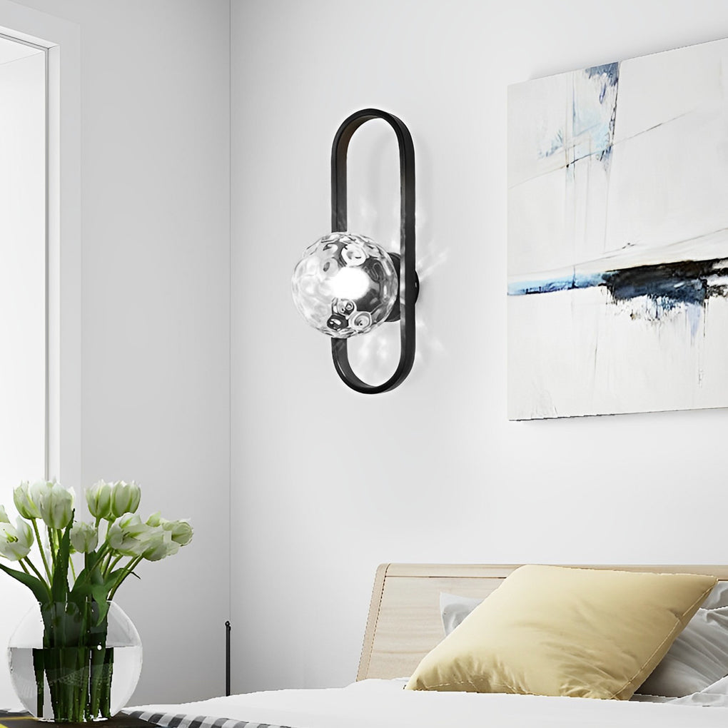 Modern Glass Shade Wall Sconce – Elliptical Iron Frame Design