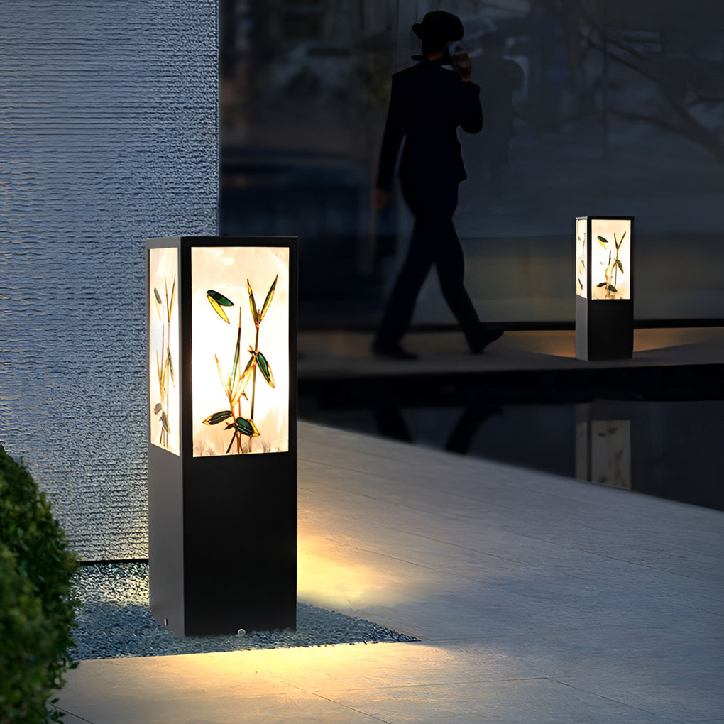 Vintage Square Solar LED Path Light with Floral Acrylic Shade