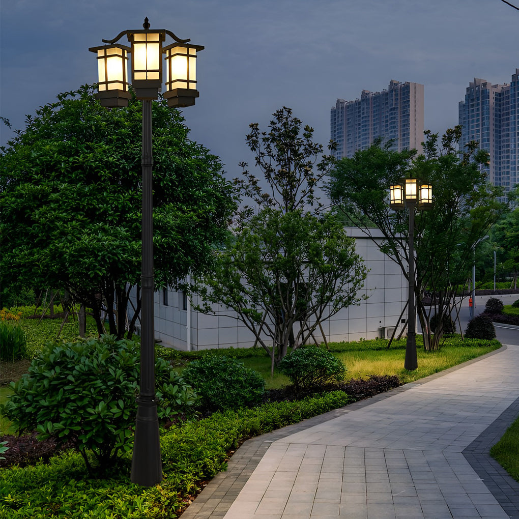 Modern Black Outdoor Post Light - 2/3 Light Aluminum Street Lamp