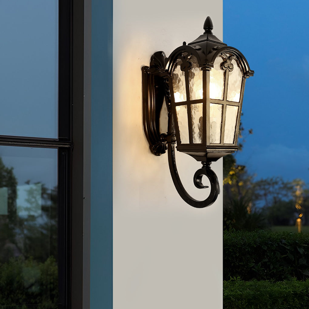 Vintage Black Lantern Outdoor Wall Light | Aluminum & Glass
