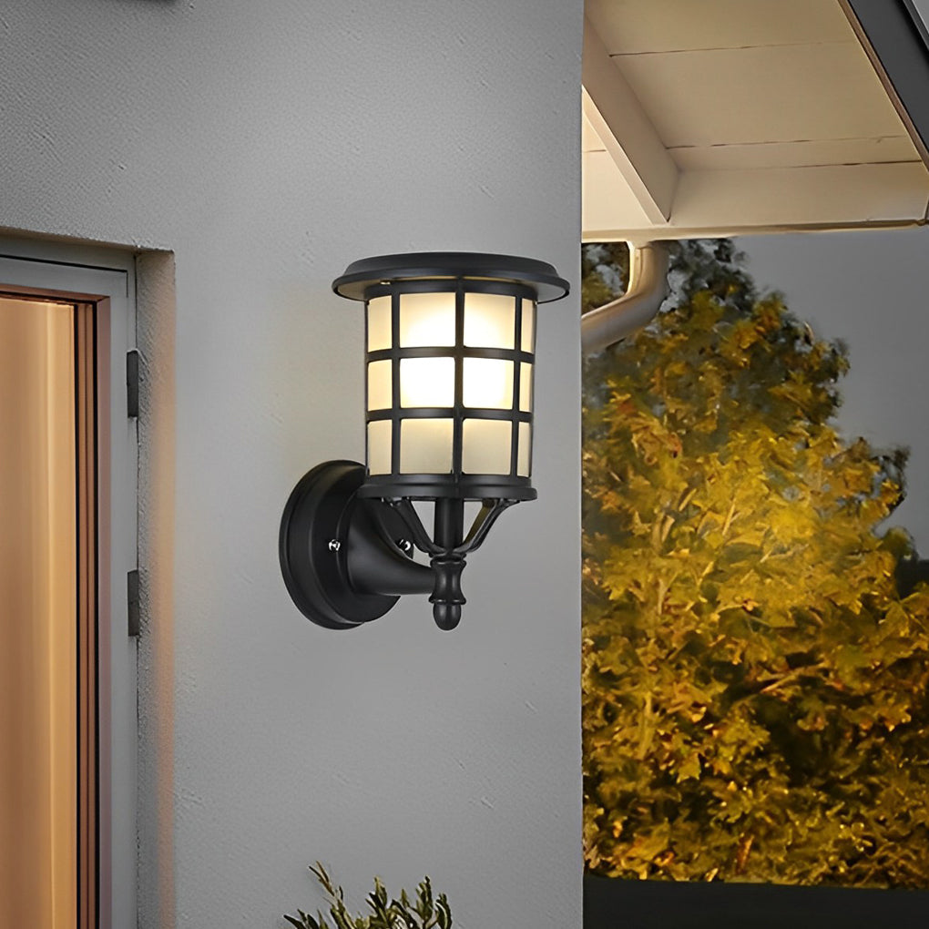 Modern Round Solar Wall Sconce - Black Aluminum & Glass Outdoor