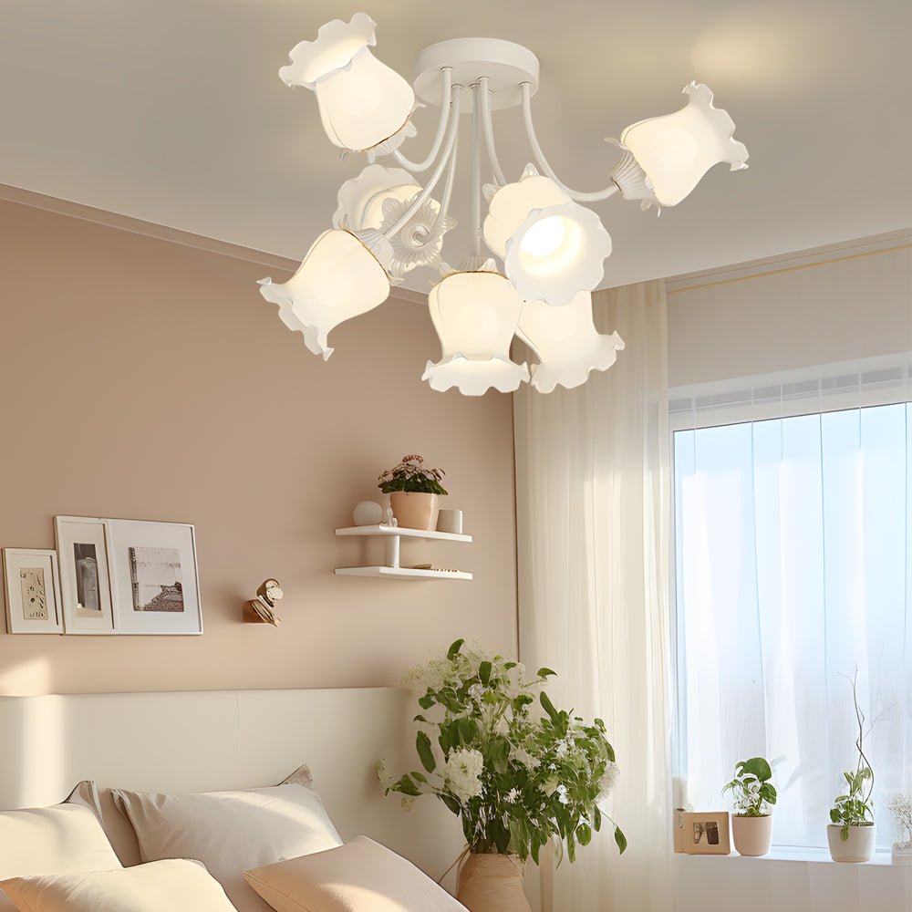 7-Head Floral Glass Chandelier with 3-Step Dimming