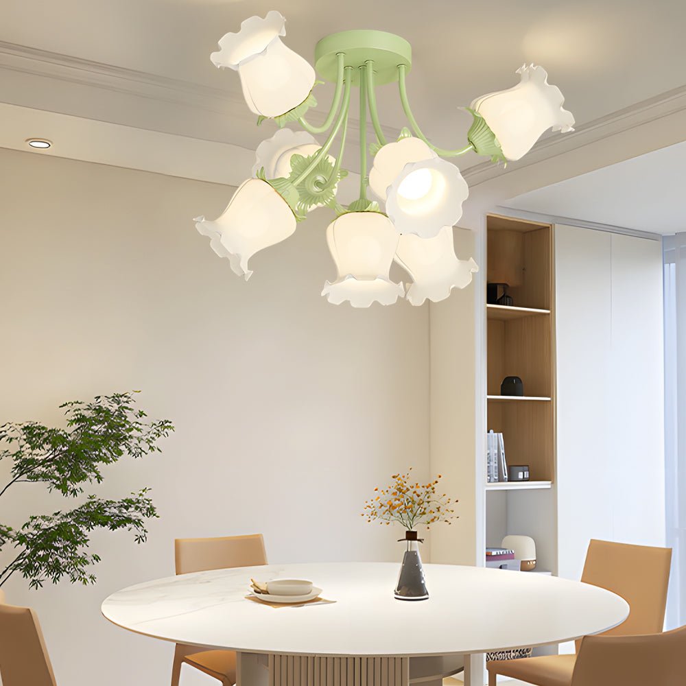 7-Head Floral Glass Chandelier with 3-Step Dimming