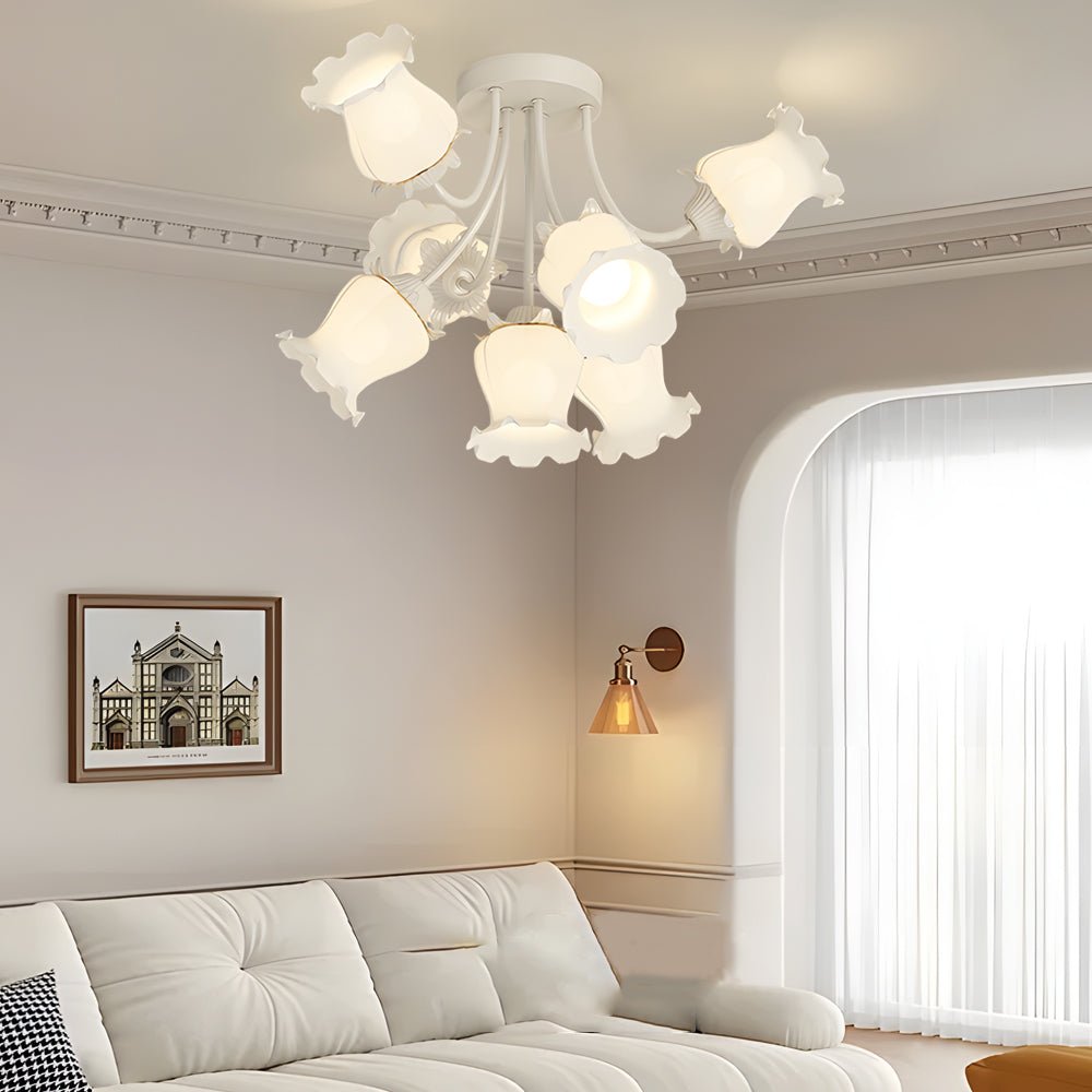 7-Head Floral Glass Chandelier with 3-Step Dimming
