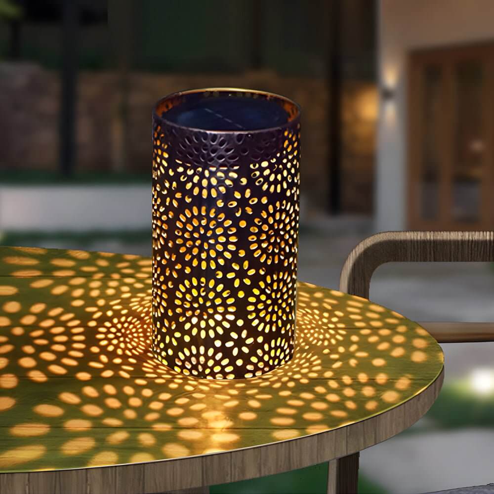 Solar Powered Metal Cutout Outdoor Lantern - Bronze Finish