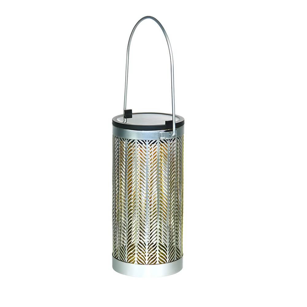Solar Hanging Lantern with Floral Cutout Pattern - Silver Iron