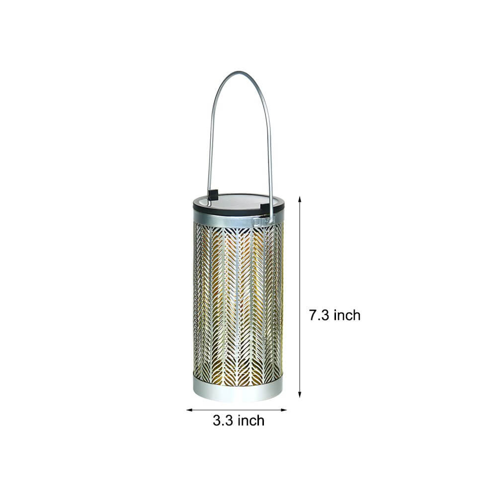Solar Hanging Lantern with Floral Cutout Pattern - Silver Iron