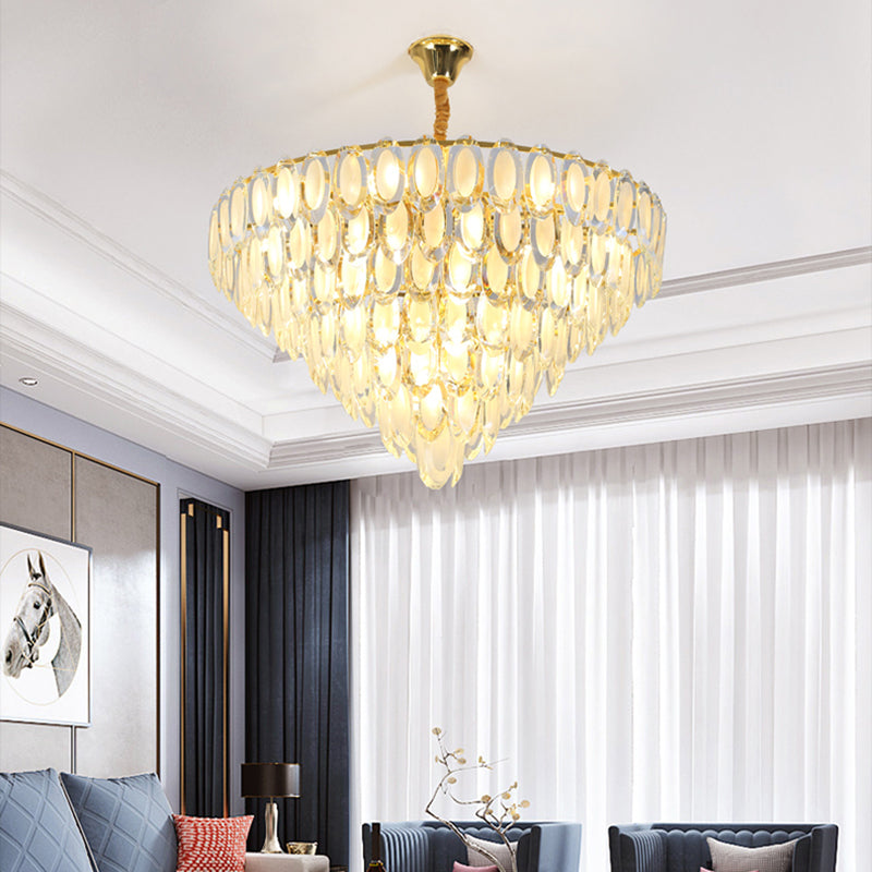Oval Crystal Gold Semi-Flush Mount Ceiling Light – 5-Light Modern