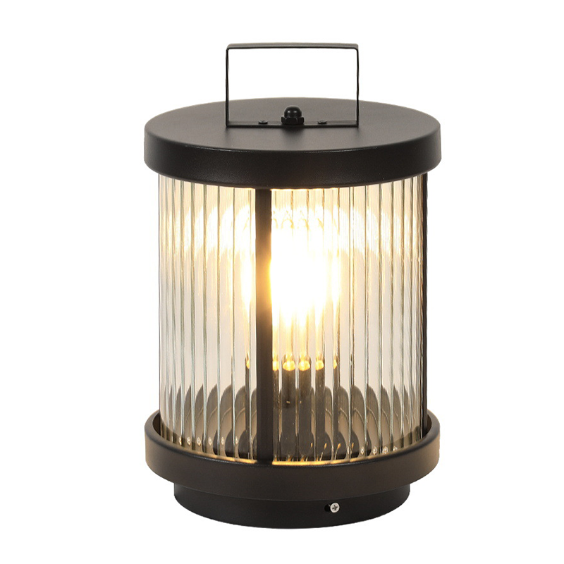 Ribbed Glass Solar Outdoor Lantern with Stainless Steel Handle