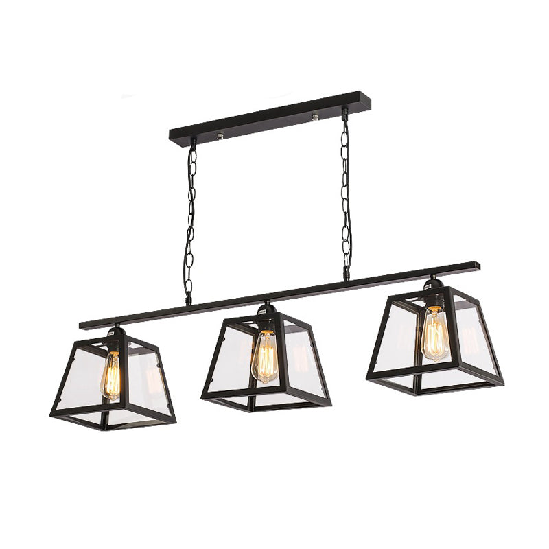 Trapezoid Glass Island Pendant Light with Black Frame - 3 Lights