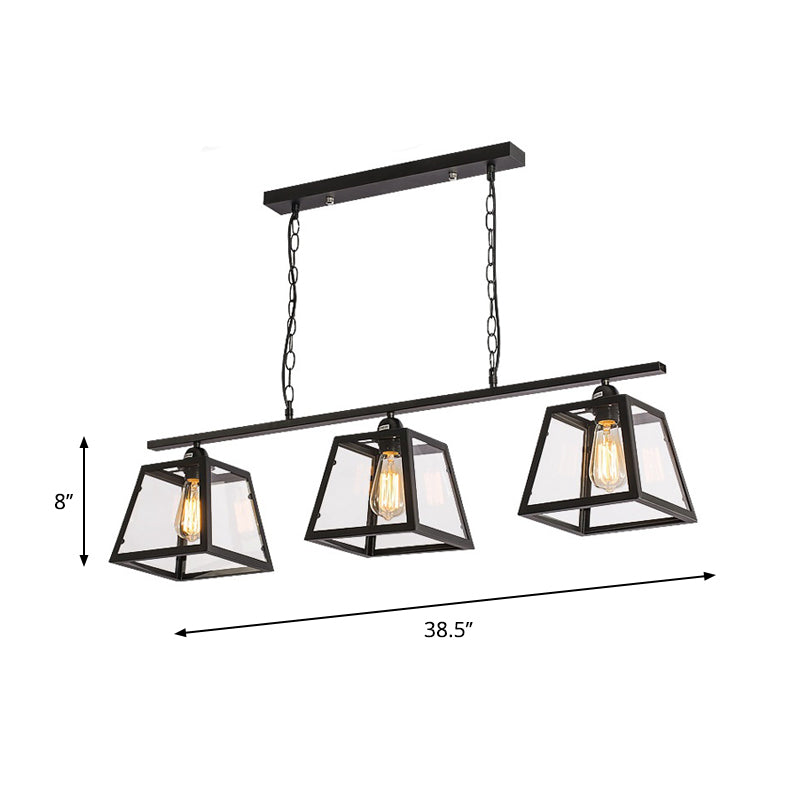 Trapezoid Glass Island Pendant Light with Black Frame - 3 Lights