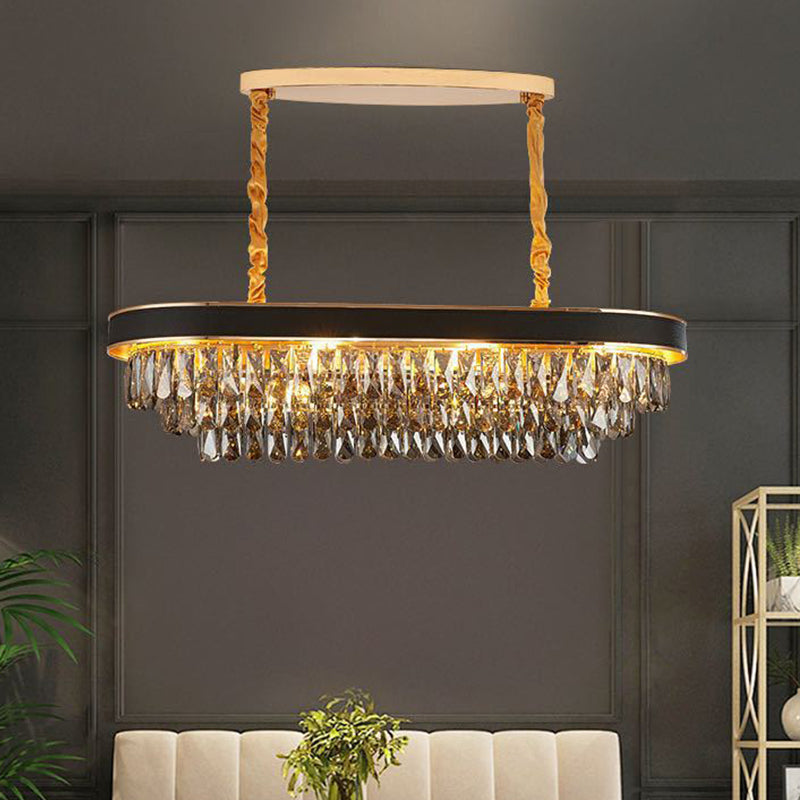 10-Light Crystal Island Pendant – Black & Gold Rectangle Dining Light