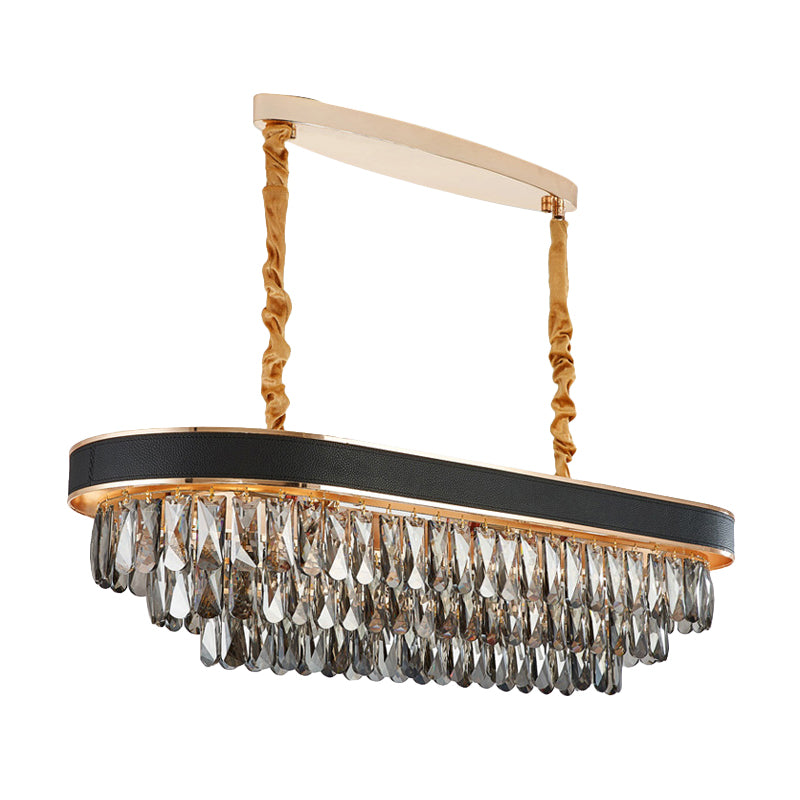 10-Light Crystal Island Pendant – Black & Gold Rectangle Dining Light