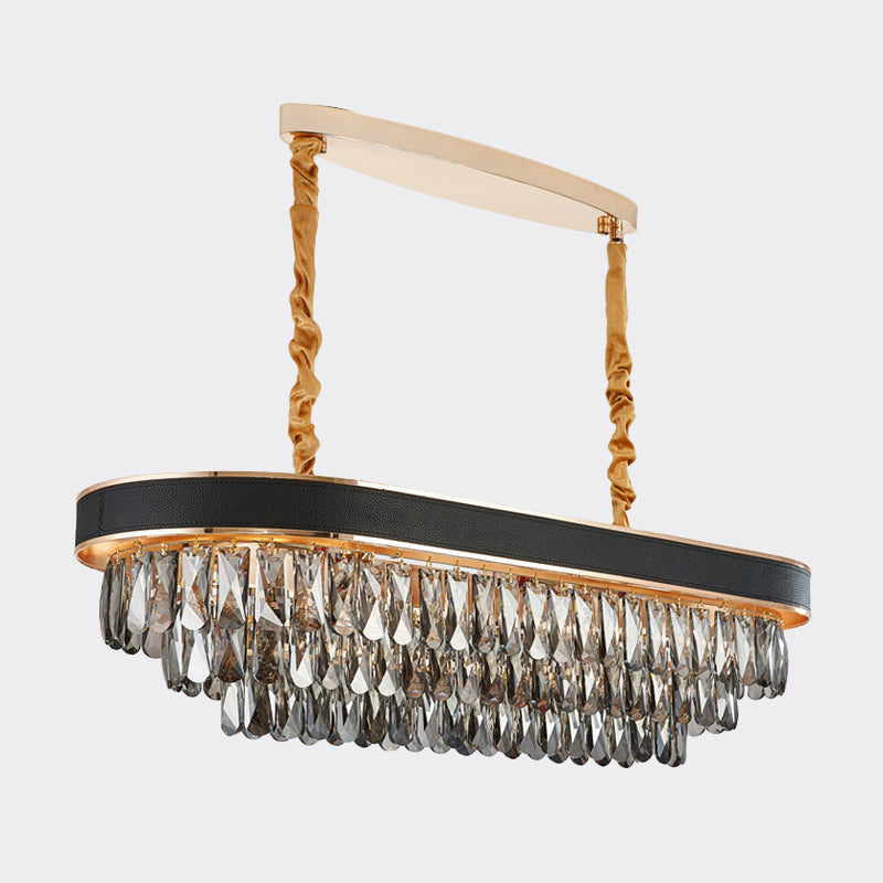 10-Light Crystal Island Pendant – Black & Gold Rectangle Dining Light