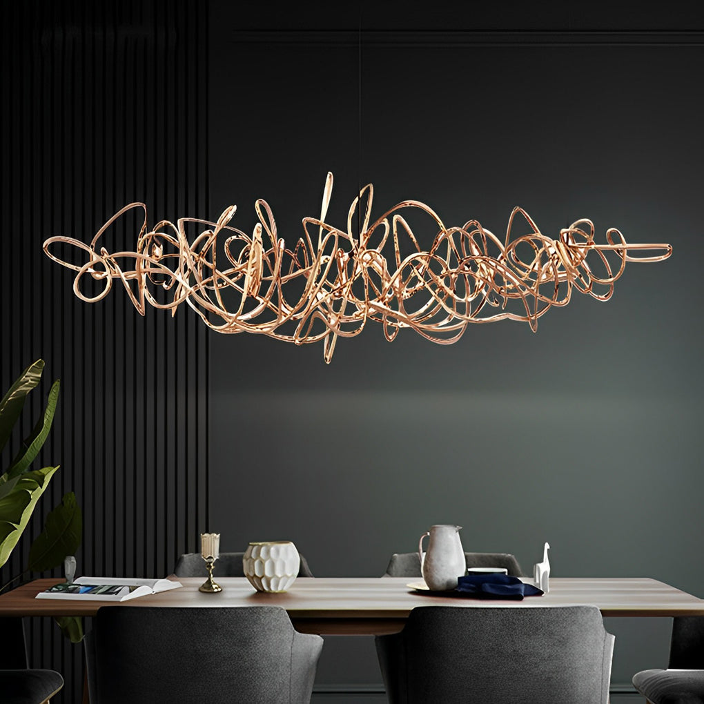 Sculptural Wave LED Chandelier – Electroplated Metal