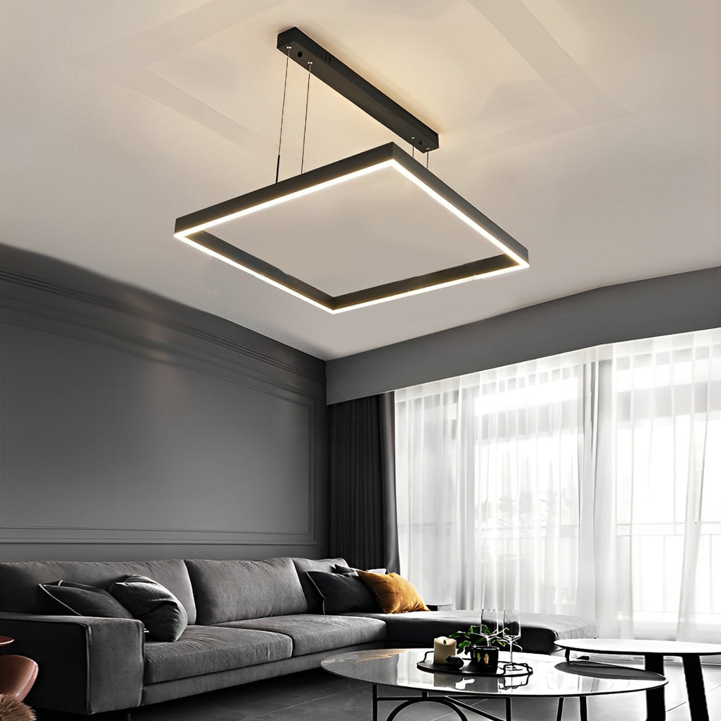 Modern Square LED Chandelier Black Aluminum Dimmable Remote Control