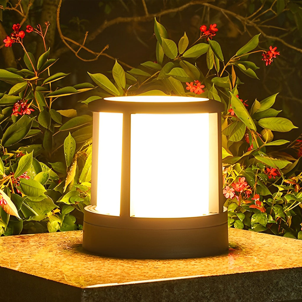 Modern Cylindrical Outdoor Post Light - Matte Black Aluminum
